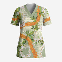 Aloha Festive Hawaii Scrub Top Mokihana - Maile Leis in Muted Summer - Polynesian Pride