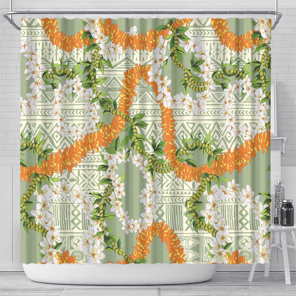 Aloha Festive Hawaii Shower Curtain Mokihana - Maile Leis in Muted Summer - Polynesian Pride