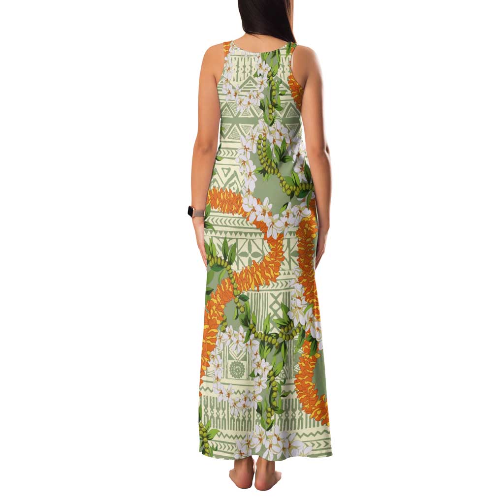 Aloha Festive Hawaii Tank Maxi Dress Mokihana - Maile Leis in Muted Summer - Polynesian Pride