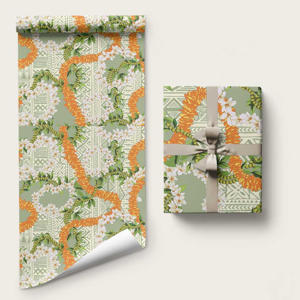 Aloha Festive Hawaii Wrapping Paper Mokihana - Maile Leis in Muted Summer