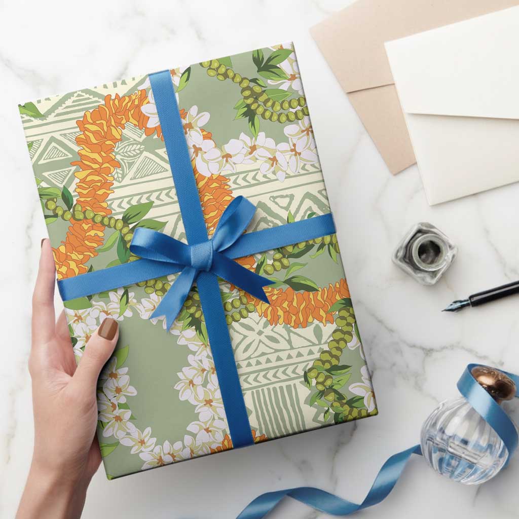Aloha Festive Hawaii Wrapping Paper Mokihana - Maile Leis in Muted Summer