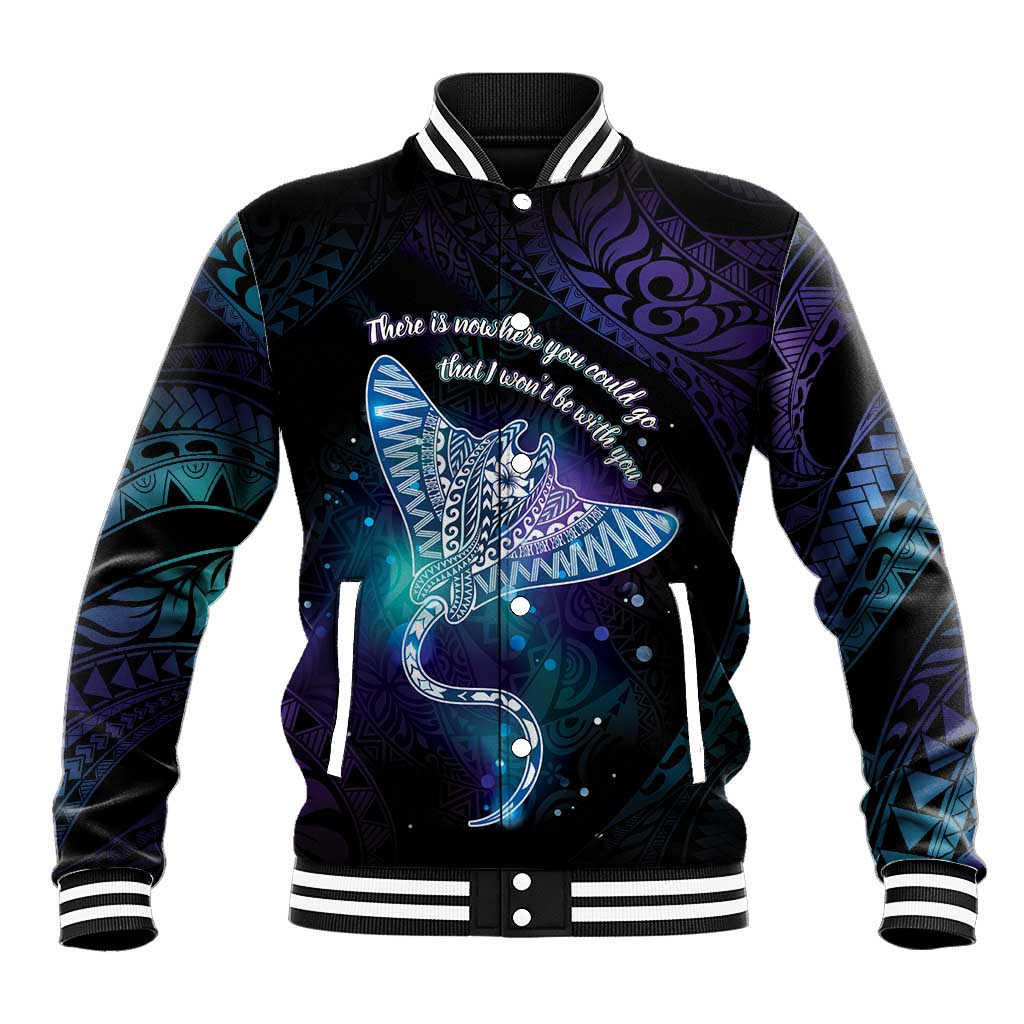 Polynesian Tala Manta Ray Baseball Jacket Nowhere You Could Go That I Won't Be With You LT7 Unisex Purple Teal - Polynesian Pride