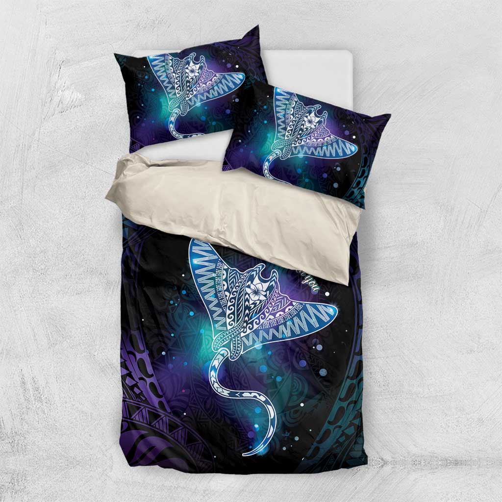 Polynesian Tala Manta Ray Bedding Set Nowhere You Could Go That I Won't Be With You LT7 US Twin 172cm x 218cm Purple Teal - Polynesian Pride
