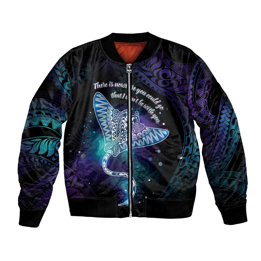 Polynesian Tala Manta Ray Bomber Jacket Nowhere You Could Go That I Won't Be With You LT7 Unisex Purple Teal - Polynesian Pride