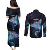 Polynesian Tala Manta Ray Couples Matching Puletasi and Long Sleeve Button Shirt Nowhere You Could Go That I Won't Be With You LT7 - Polynesian Pride