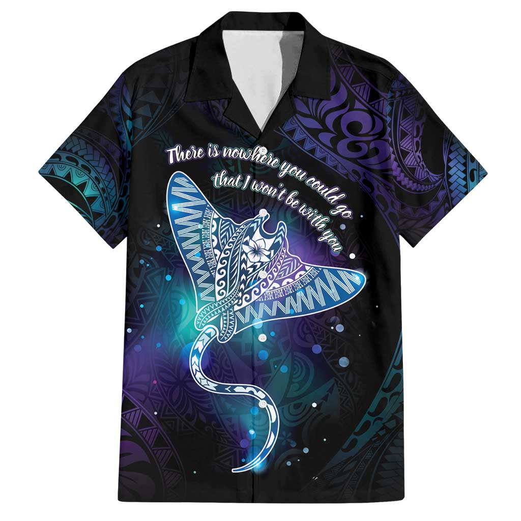Polynesian Tala Manta Ray Family Matching Long Sleeve Bodycon Dress and Hawaiian Shirt Nowhere You Could Go That I Won't Be With You LT7 Dad's Shirt - Short Sleeve Purple Teal - Polynesian Pride