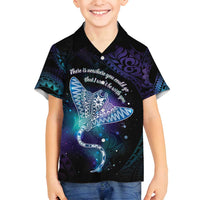 Polynesian Tala Manta Ray Family Matching Long Sleeve Bodycon Dress and Hawaiian Shirt Nowhere You Could Go That I Won't Be With You LT7 Son's Shirt Purple Teal - Polynesian Pride