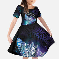 Polynesian Tala Manta Ray Family Matching Mermaid Dress and Hawaiian Shirt Nowhere You Could Go That I Won't Be With You LT7 Daughter's Dress Purple Teal - Polynesian Pride
