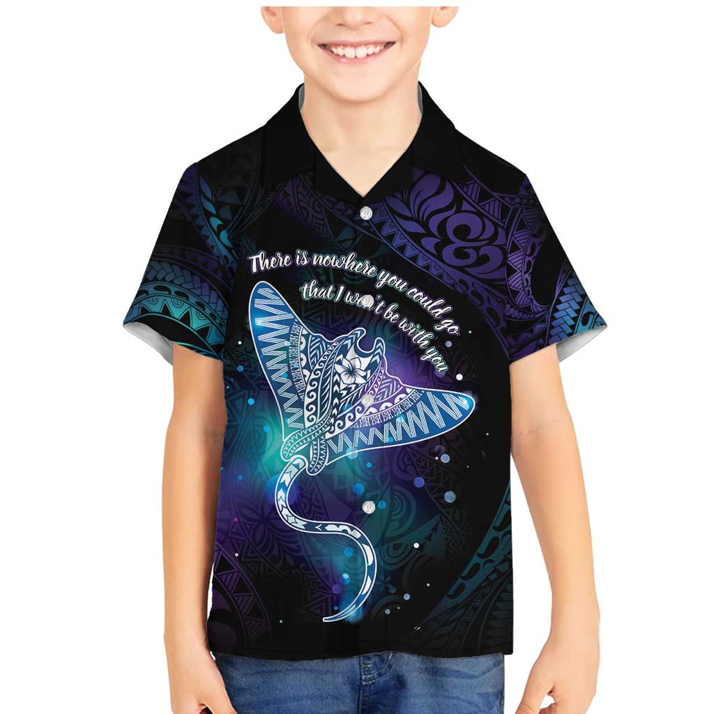 Polynesian Tala Manta Ray Family Matching Mermaid Dress and Hawaiian Shirt Nowhere You Could Go That I Won't Be With You LT7 Son's Shirt Purple Teal - Polynesian Pride