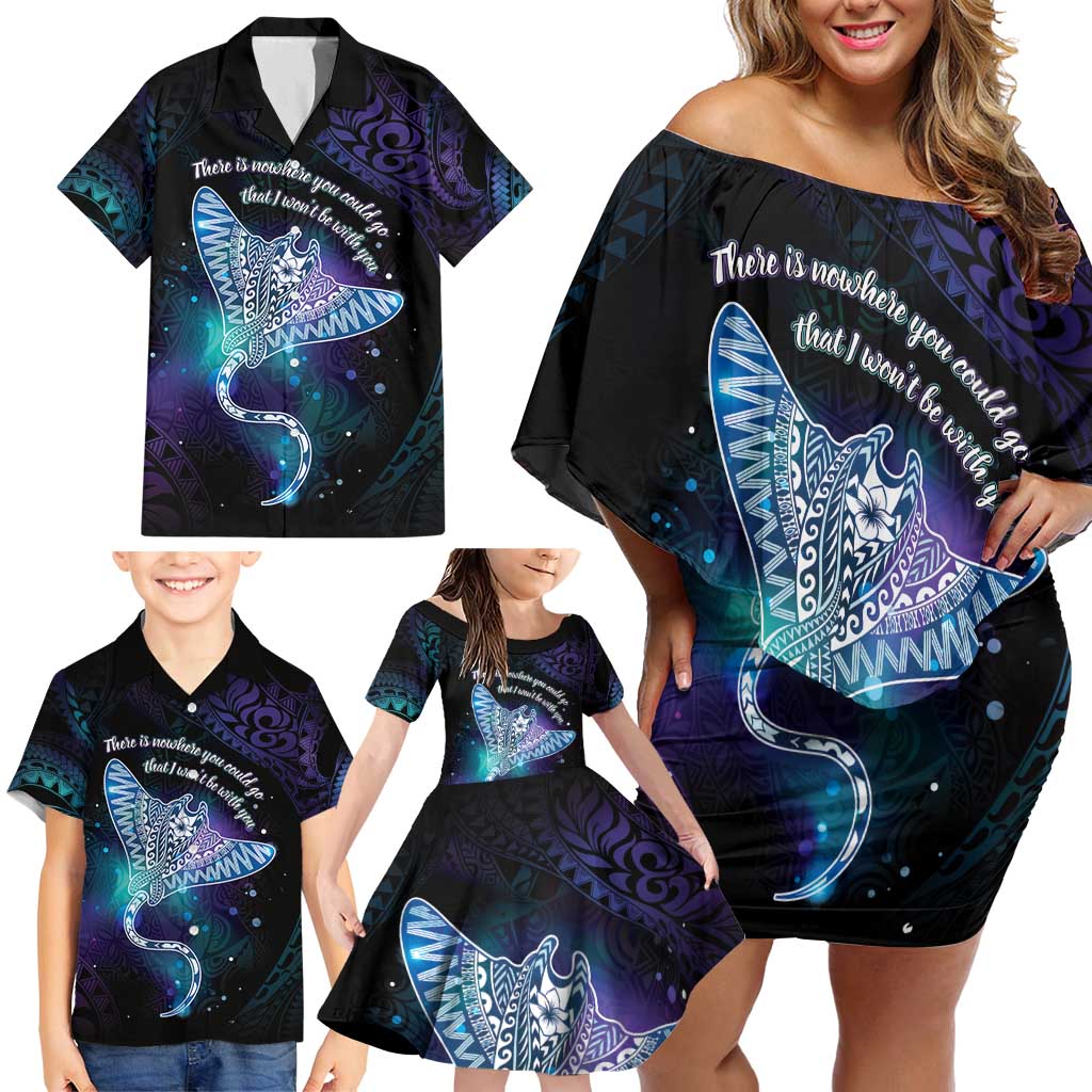 Polynesian Tala Manta Ray Family Matching Off Shoulder Short Dress and Hawaiian Shirt Nowhere You Could Go That I Won't Be With You - Polynesian Pride