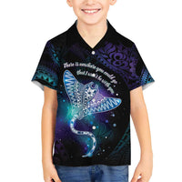 Polynesian Tala Manta Ray Family Matching Short Sleeve Bodycon Dress and Hawaiian Shirt Nowhere You Could Go That I Won't Be With You LT7 Son's Shirt Purple Teal - Polynesian Pride