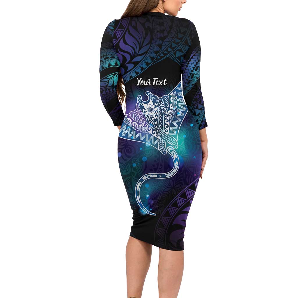 Polynesian Tala Manta Ray Long Sleeve Bodycon Dress Nowhere You Could Go That I Won't Be With You - Polynesian Pride