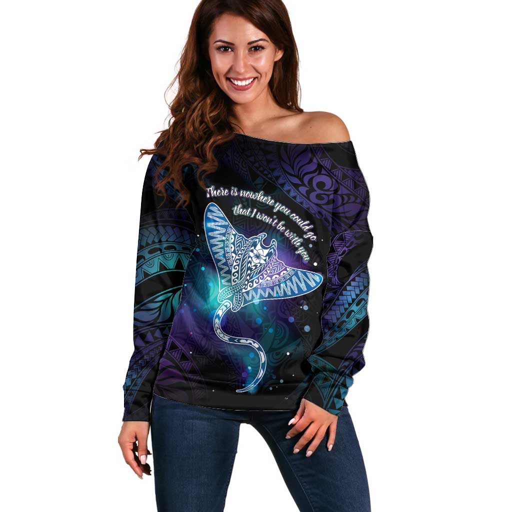 Polynesian Tala Manta Ray Off Shoulder Sweater Nowhere You Could Go That I Won't Be With You - Polynesian Pride