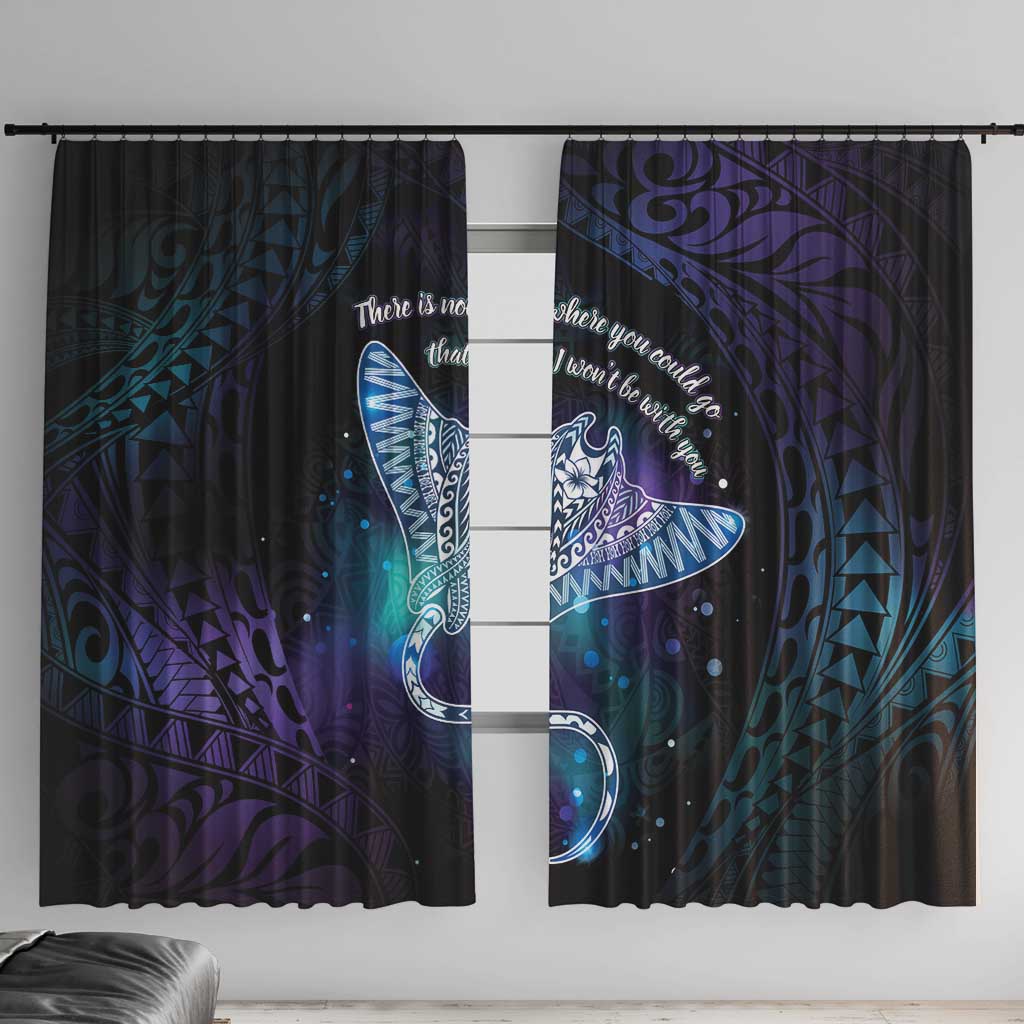 Polynesian Tala Manta Ray Window Curtain Nowhere You Could Go That I Won't Be With You LT7 With Hooks Purple Teal - Polynesian Pride