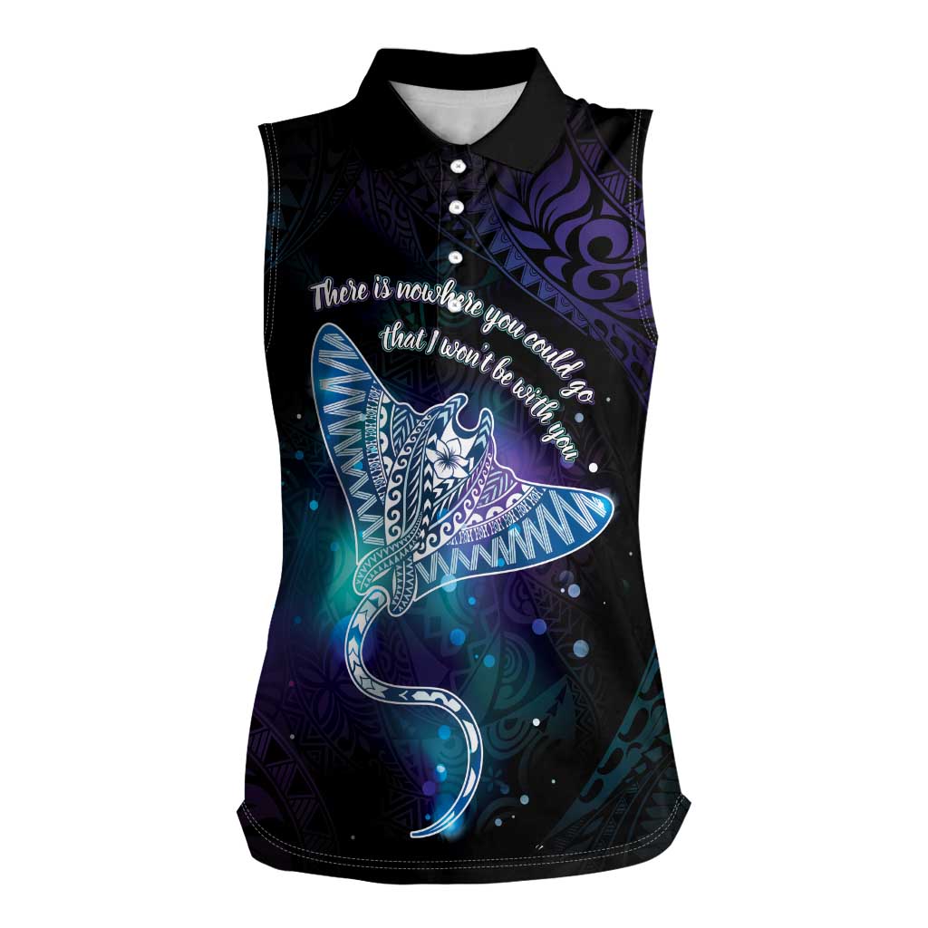 Polynesian Tala Manta Ray Women Sleeveless Polo Shirt Nowhere You Could Go That I Won't Be With You LT7 Female Purple Teal - Polynesian Pride