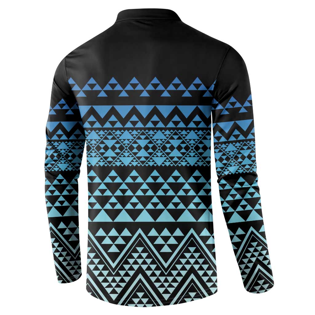 Maori Niho Taniwha Te Wheiao Button Sweatshirt Moana Blue - Polynesian Pride