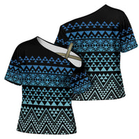 Maori Niho Taniwha Te Wheiao Cross Shoulder Shirt Moana Blue - Polynesian Pride