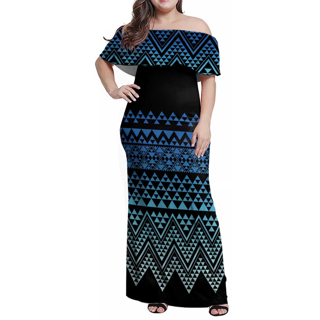 Maori Niho Taniwha Te Wheiao Family Matching Off Shoulder Maxi Dress and Hawaiian Shirt Moana Blue - Polynesian Pride