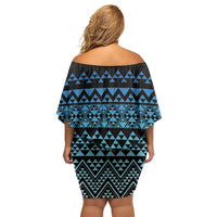 Maori Niho Taniwha Te Wheiao Family Matching Off Shoulder Short Dress and Hawaiian Shirt Moana Blue - Polynesian Pride