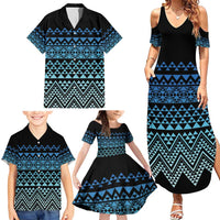 Maori Niho Taniwha Te Wheiao Family Matching Summer Maxi Dress and Hawaiian Shirt Moana Blue - Polynesian Pride