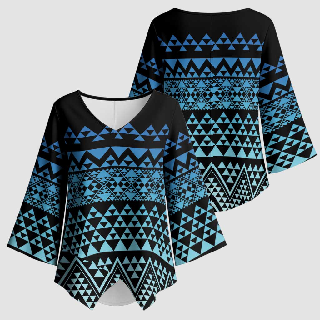 Maori Niho Taniwha Te Wheiao Kimono Sleeve Blouse Moana Blue - Polynesian Pride