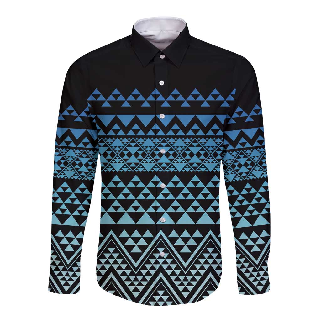 Maori Niho Taniwha Te Wheiao Long Sleeve Button Shirt Moana Blue - Polynesian Pride