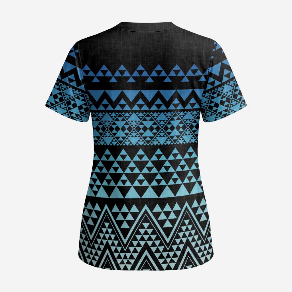 Maori Niho Taniwha Te Wheiao Scrub Top Moana Blue - Polynesian Pride