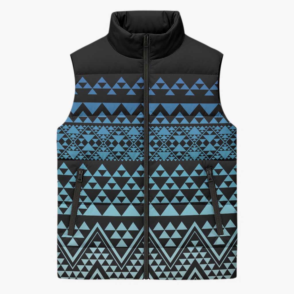 Maori Niho Taniwha Te Wheiao Sleeveless Puffer Jacket Moana Blue - Polynesian Pride