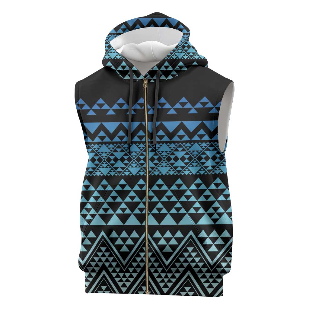 Maori Niho Taniwha Te Wheiao Sleeveless Zip Hoodie Moana Blue - Polynesian Pride