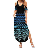 Maori Niho Taniwha Te Wheiao Summer Maxi Dress Moana Blue - Polynesian Pride