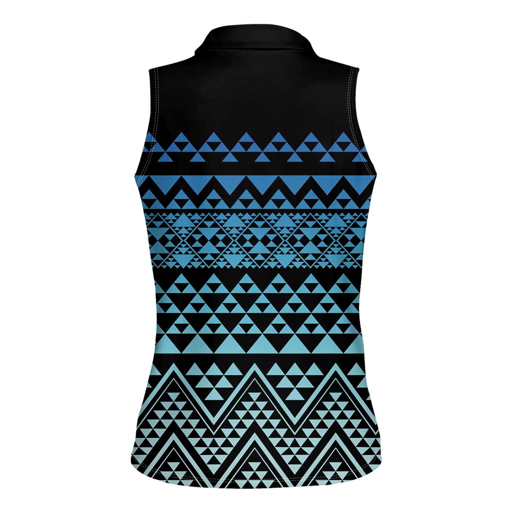 Maori Niho Taniwha Te Wheiao Women Sleeveless Polo Shirt Moana Blue - Polynesian Pride