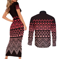 Maori Niho Taniwha Te Wheiao Couples Matching Short Sleeve Bodycon Dress and Long Sleeve Button Shirt Terracotta - Polynesian Pride