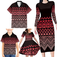 Maori Niho Taniwha Te Wheiao Family Matching Long Sleeve Bodycon Dress and Hawaiian Shirt Terracotta - Polynesian Pride