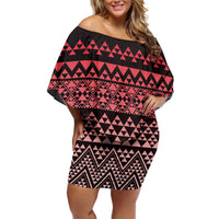 Maori Niho Taniwha Te Wheiao Family Matching Off Shoulder Short Dress and Hawaiian Shirt Terracotta - Polynesian Pride