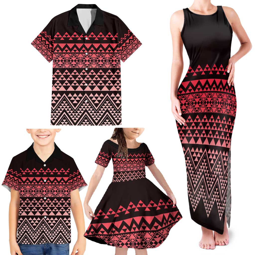Maori Niho Taniwha Te Wheiao Family Matching Tank Maxi Dress and Hawaiian Shirt Terracotta - Polynesian Pride