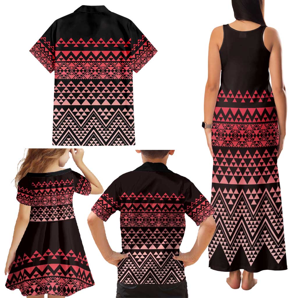 Maori Niho Taniwha Te Wheiao Family Matching Tank Maxi Dress and Hawaiian Shirt Terracotta - Polynesian Pride