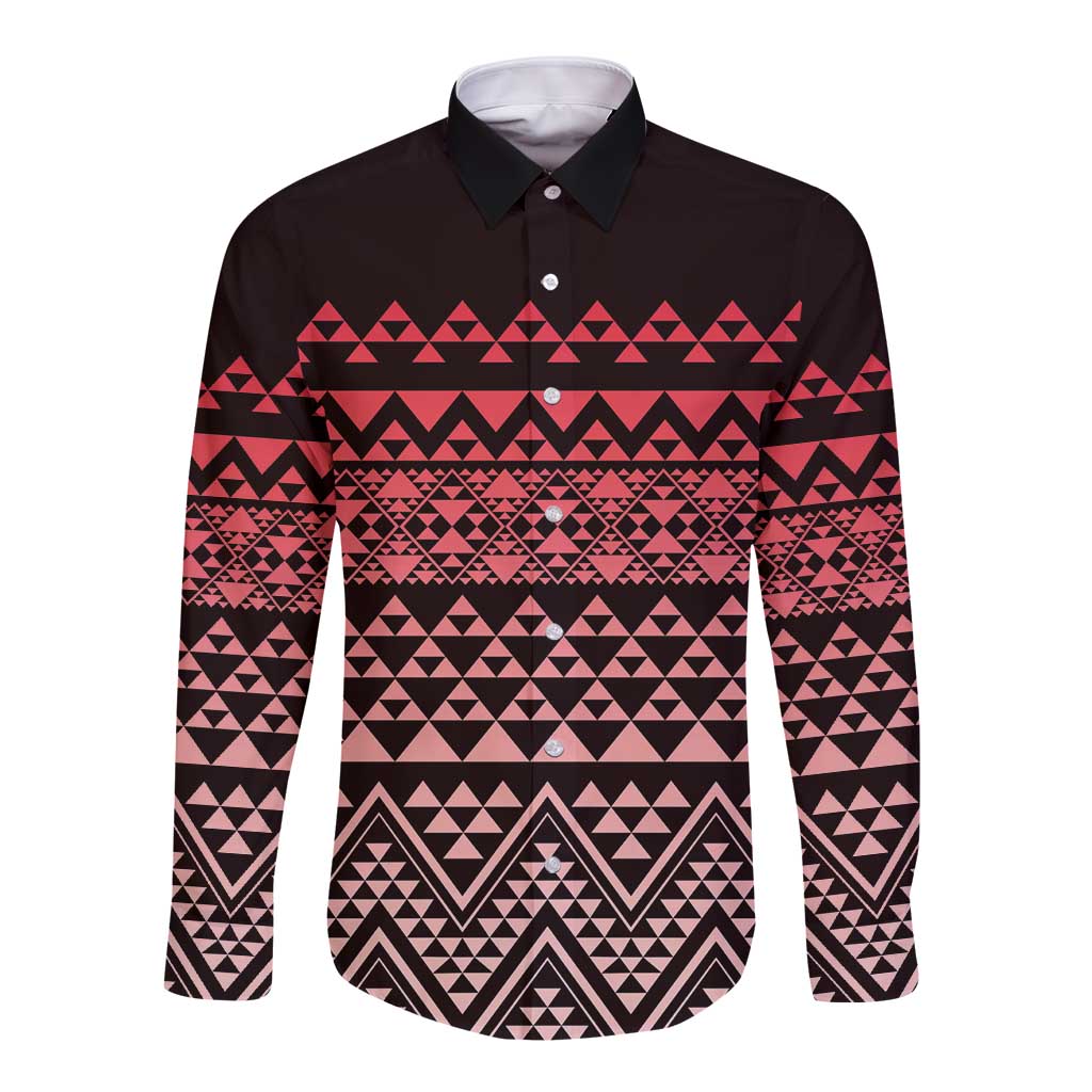 Maori Niho Taniwha Te Wheiao Long Sleeve Button Shirt Terracotta - Polynesian Pride