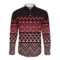 Maori Niho Taniwha Te Wheiao Long Sleeve Button Shirt Terracotta - Polynesian Pride