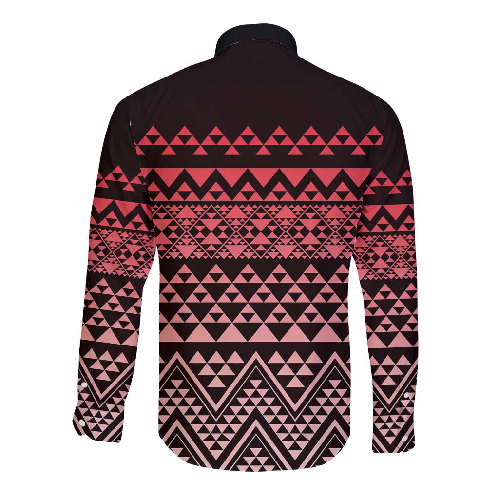 Maori Niho Taniwha Te Wheiao Long Sleeve Button Shirt Terracotta - Polynesian Pride