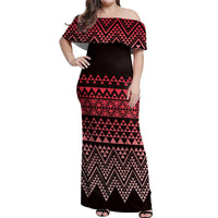 Maori Niho Taniwha Te Wheiao Off Shoulder Maxi Dress Terracotta - Polynesian Pride