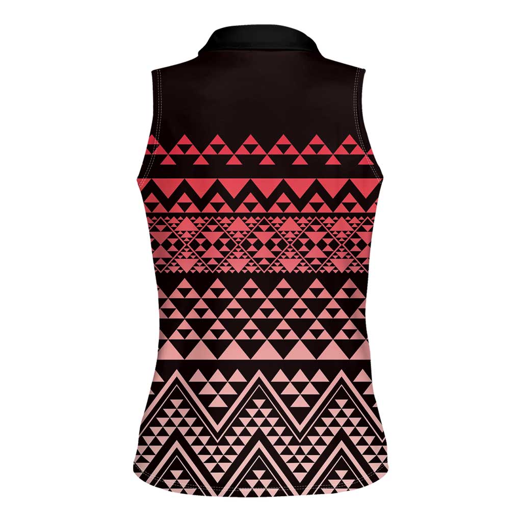 Maori Niho Taniwha Te Wheiao Women Sleeveless Polo Shirt Terracotta - Polynesian Pride