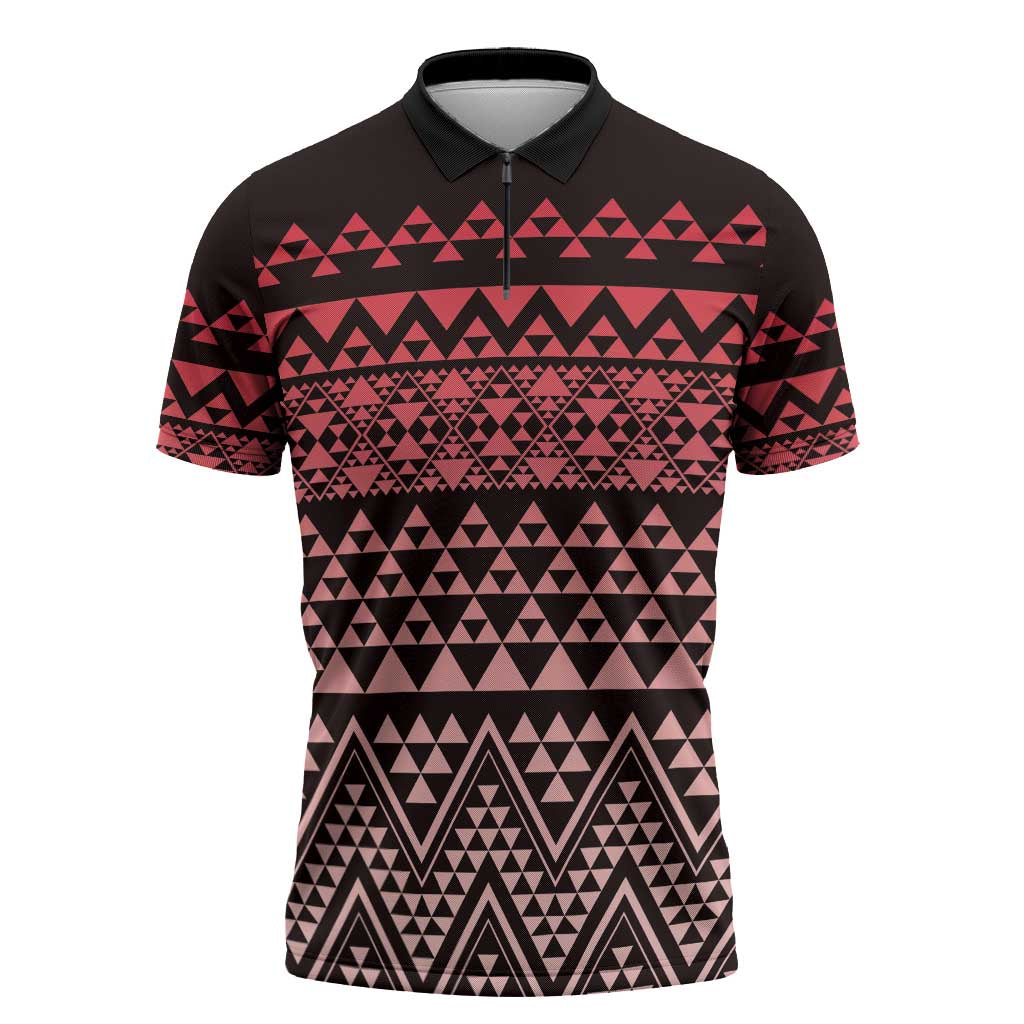 Maori Niho Taniwha Te Wheiao Zipper Polo Shirt Terracotta - Polynesian Pride