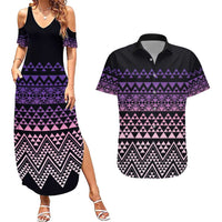 Maori Niho Taniwha Te Wheiao Couples Matching Summer Maxi Dress and Hawaiian Shirt Waiporoporo - Polynesian Pride