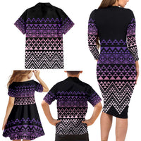 Maori Niho Taniwha Te Wheiao Family Matching Long Sleeve Bodycon Dress and Hawaiian Shirt Waiporoporo - Polynesian Pride