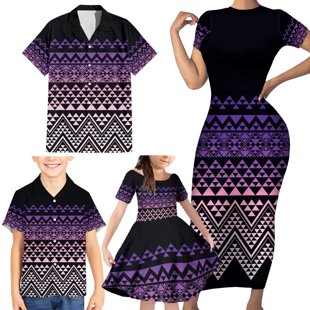 Maori Niho Taniwha Te Wheiao Family Matching Short Sleeve Bodycon Dress and Hawaiian Shirt Waiporoporo - Polynesian Pride