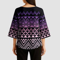 Maori Niho Taniwha Te Wheiao Kimono Sleeve Blouse Waiporoporo - Polynesian Pride