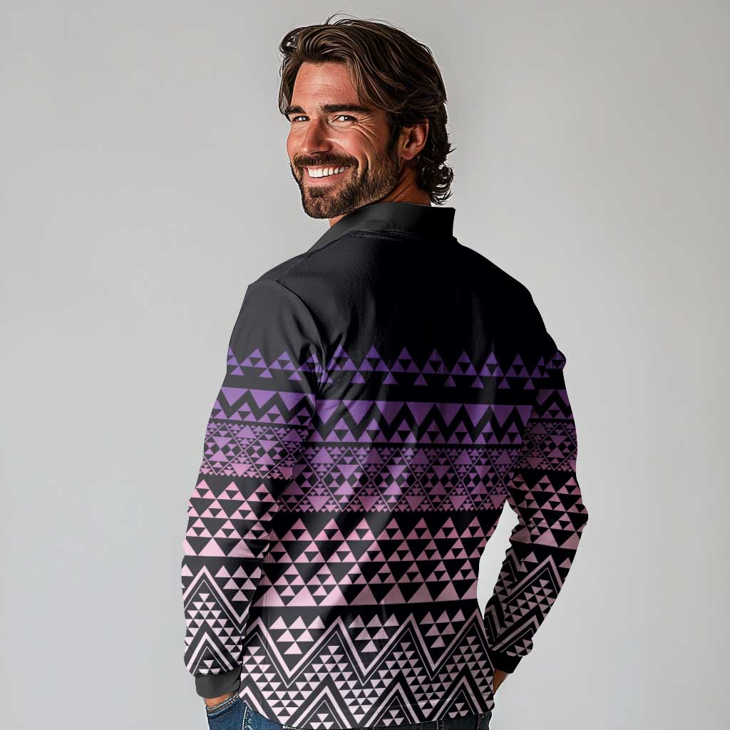 Maori Niho Taniwha Te Wheiao Long Sleeve Polo Shirt Waiporoporo - Polynesian Pride