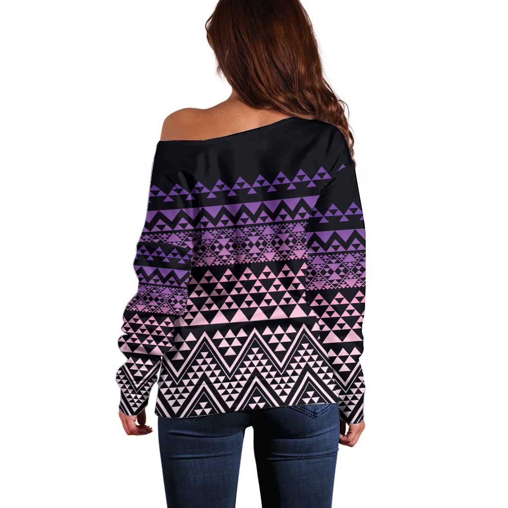 Maori Niho Taniwha Te Wheiao Off Shoulder Sweater Waiporoporo - Polynesian Pride