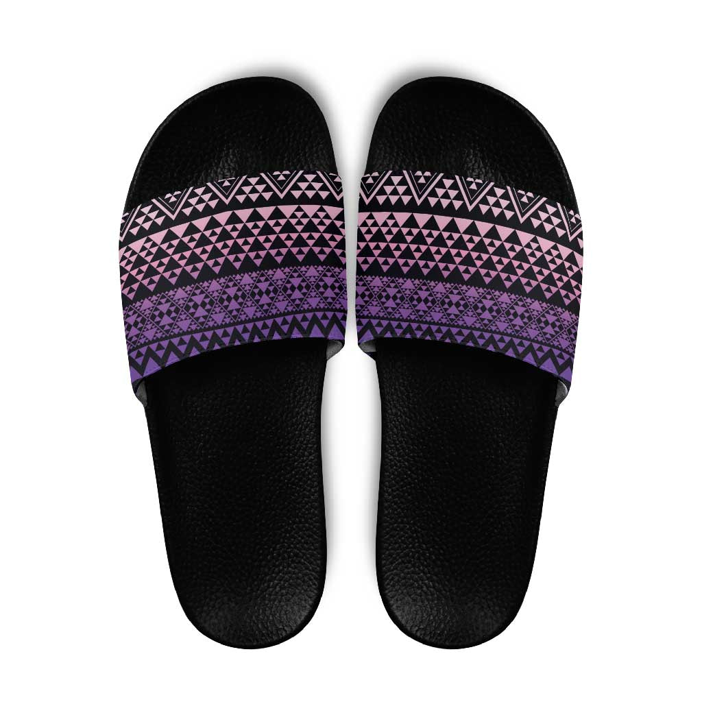 Maori Niho Taniwha Te Wheiao Slide Sandals Waiporoporo LT7 Purple - Polynesian Pride