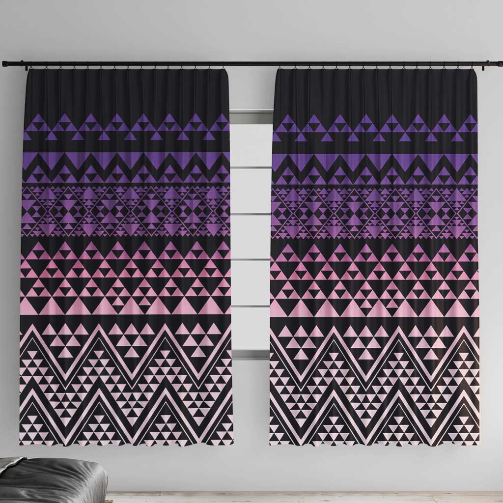 Maori Niho Taniwha Te Wheiao Window Curtain Waiporoporo LT7 With Hooks Purple - Polynesian Pride